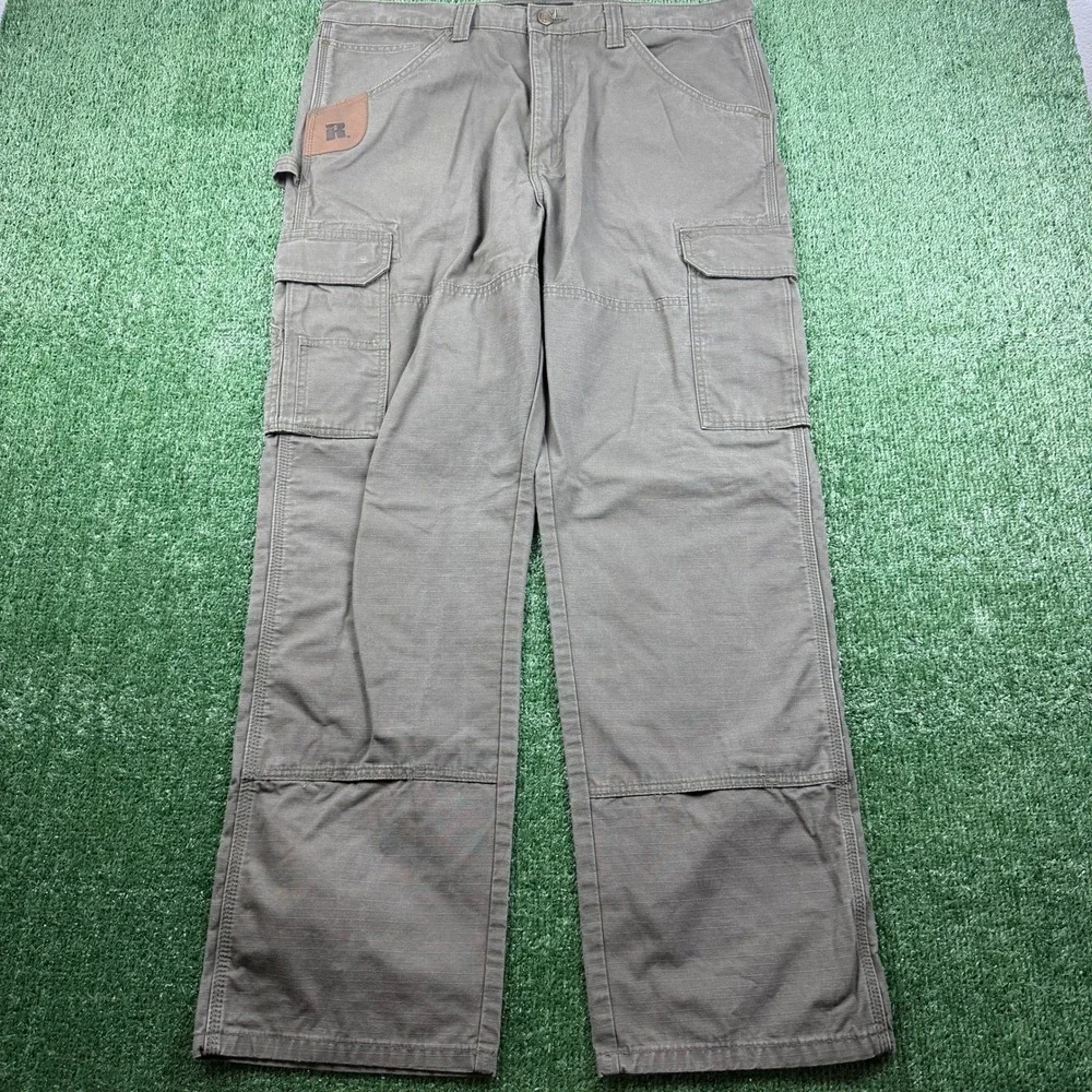 Wrangler Riggs Workwear Mens Ripstop Cargo Pants Olive Brown Straight Leg 37x31